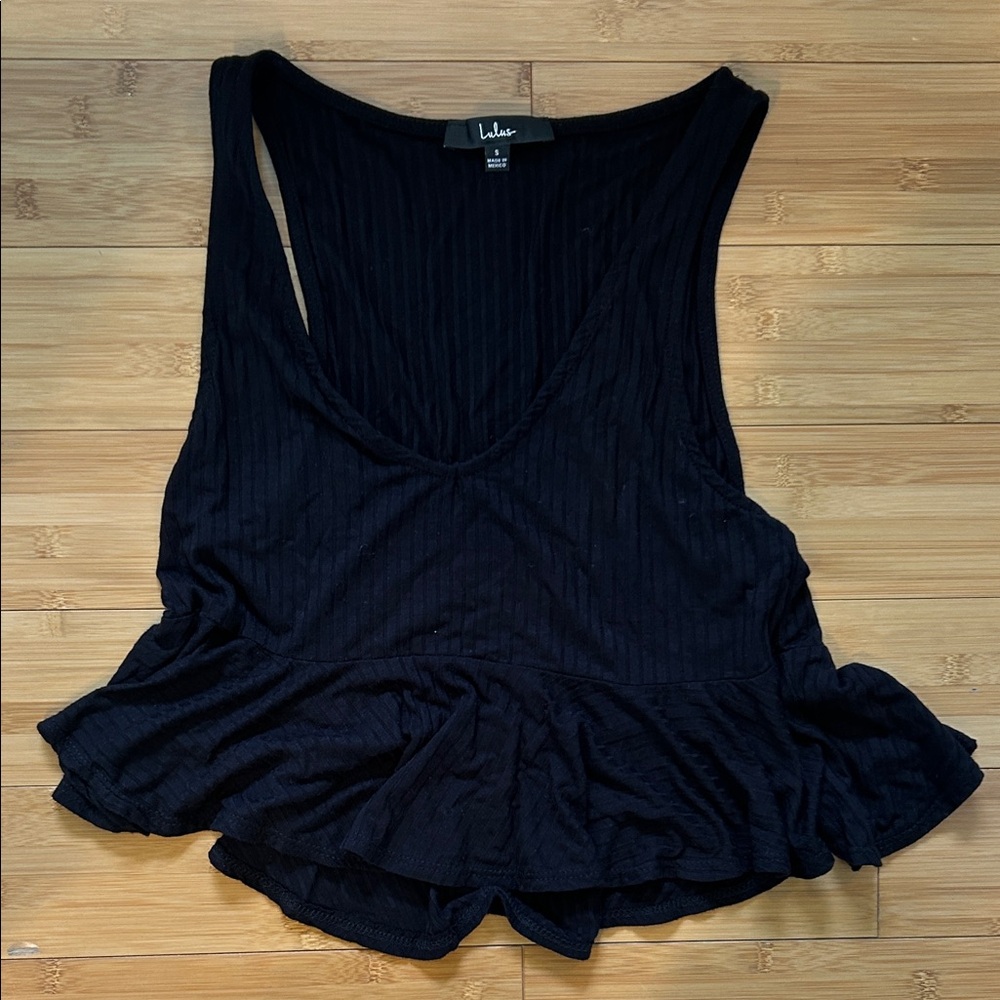 Lulu's Black Peplum Ruffle Tank Top